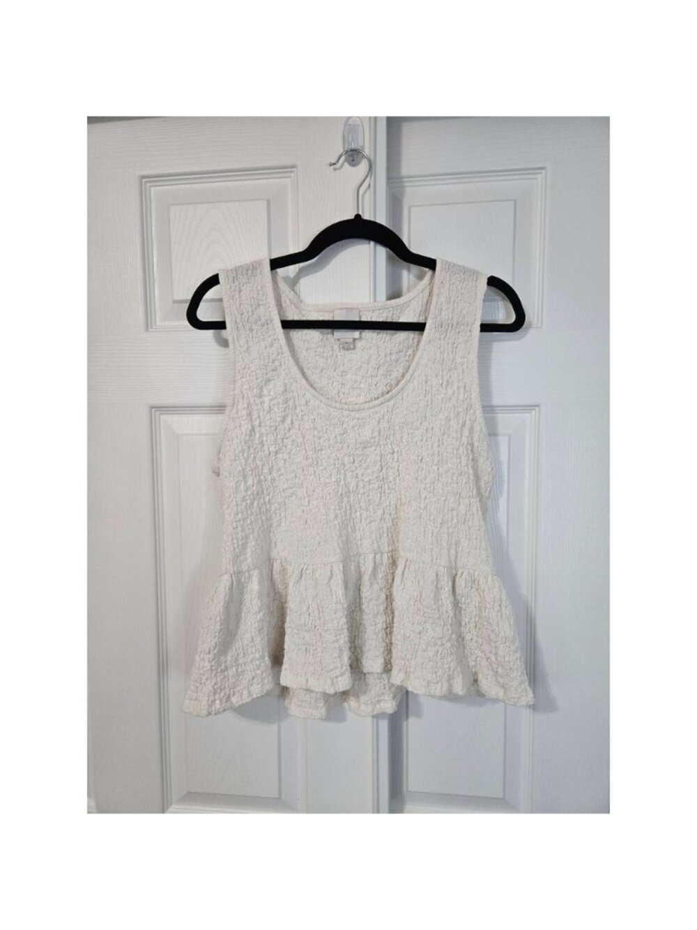 Maeve Anthropologie Ivory Textured Popcorn Peplum Tank Top Scoop Neck Large L